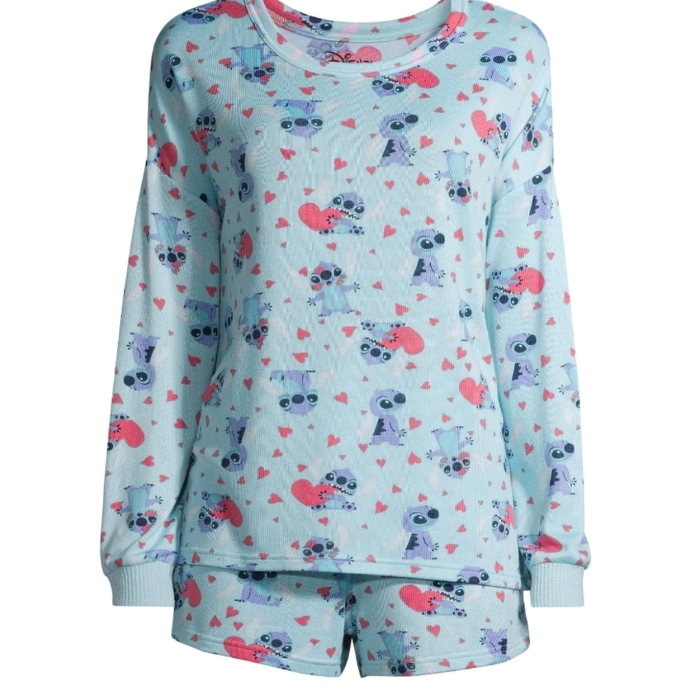 Disney Womens's Stitch Long Sleeve PJ Lounge Short Set sz M